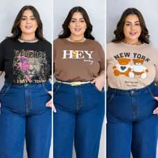 KIT 03 Blusa Feminina Plus Size Moda Feminina Estampada 100% algodão Conforto