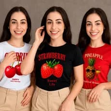 Blusinha Feminina Baby Look TShirt Cereja Morango Abacaxi
