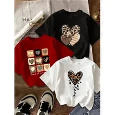 Kit 3 Camiseta Feminina Minimalista Camisa T-shirt 100% Algodão Estampa Coração