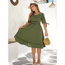Vestido Feminino Midi Rodado Godê Comportado Moda Cristã