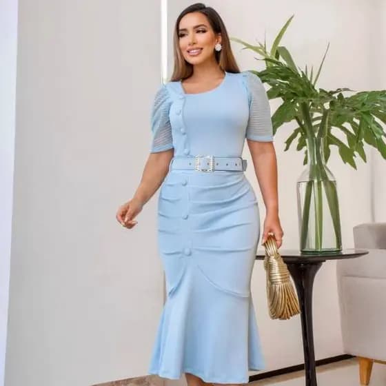Vestido Feminino Midi Comportado Vestido Justo Modesto