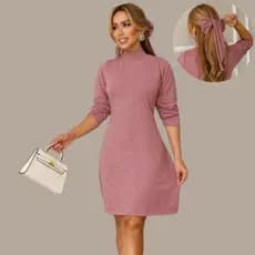 Vestido Feminino Lãzinha Manga Longa – Curto, Quentinho, Casual Elegante para Inverno