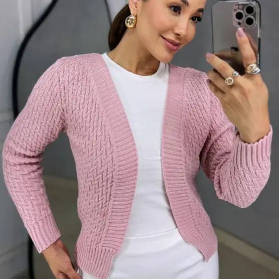 Blusa Tricot Basica Aberta Manga Longa Inverno
