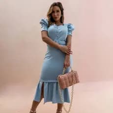 Vestido Mídi Evangélico Comportado | Moda Cristã Elegante Feminina e babado na Saia