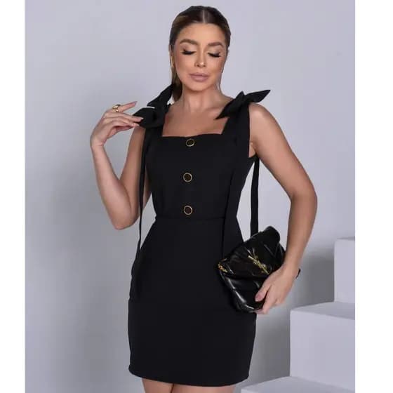 Vestido Feminino Tubinho Social Alfaiataria Laço no ombro