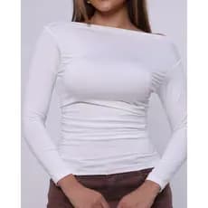 Blusinha Manga Longa Feminina Elegante Gola Reta Estilosa Tipo Blogueira Versátil Confortavel