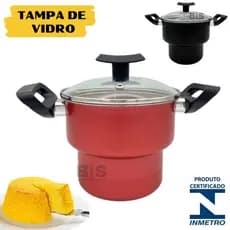 Cuscuzeiro Antiaderente N14 Com Tampa De Vidro Mini Cuscuzeira Teflon Preto ou Cereja