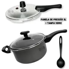 Jogo 2 Em 1 Panela de Pressão Fechamento Externo 3L Antiaderente 5 Camadas Teflon + Tampa de Vidro