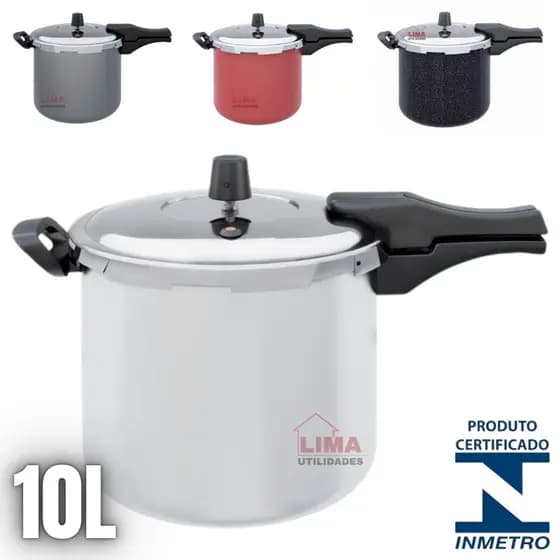 Panela De Pressão Fechamento Externo 10 Litros Cozimento Rapido Certificado Inmetro 1 Ano Garantia