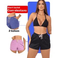 Short Tactel Feminino com bolso Moda Praia Piscina com elastano