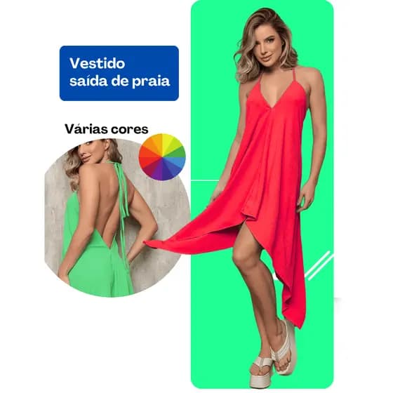 Vestido De Alcinha Feminino Envelope Curto Midi Várias formas de amarrar