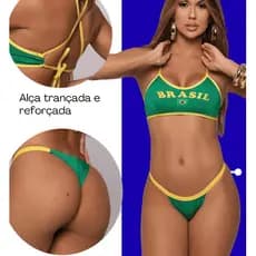 Biquini Brasil Copa do mundo 34 ao 40 Fio dental com ajuste de alça brasileiro