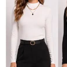 Kit 3 Blusa de frio feminina manga longa toque algodão segunda pele gola redonda ribana