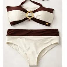 Biquini Bicolor Plus Size Hot Pant Poliamida Cintura Alta