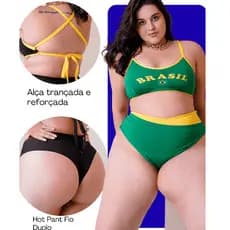 Biquini Brasil Copa do mundo Plus Size 42 ao 56 alça reforçada e Calcinha Hot Pant Forrada