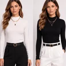 Blusa de frio feminina manga longa toque algodão segunda pele gola redonda ribana