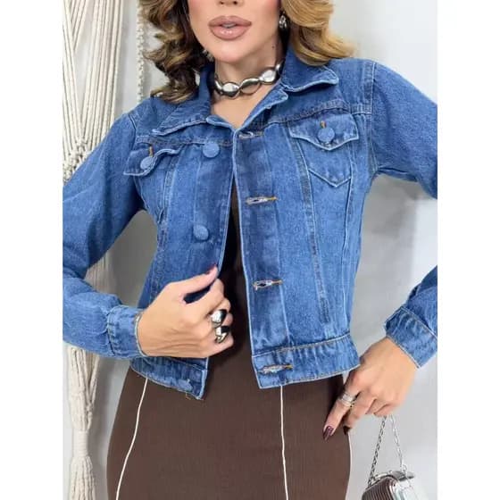 ZHAN JEANS jaqueta jeans Escuro e Clara feminina