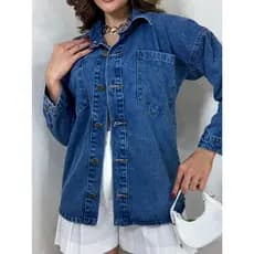 ZHAN JEANS Camisa Jeans Feminina na lavagem marmorizada