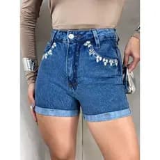 ZHAN JEANS Short Jeans Feminino com Brilho