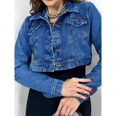 Jaqueta Cropped Jeans Feminina lavagem escura