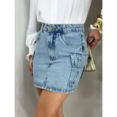 ZHAN JEANS Saia Cargo Jeans Feminina
