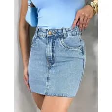 ZHAN JEANS Saia Jeans com Corte a Laser Feminina