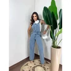 ZHAN JEANS Jardineira Jeans Wide Leg Feminina