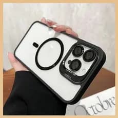 Capa Transparente MagSafe Anti-Impacto Com Suporte e Película de Lente  Para iPhone 11 12 13 14 15 16Promax Plus