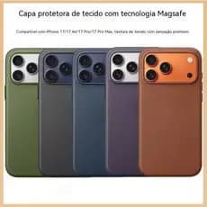 Capa MagSafe Tecido Premium Estilo  com Botão de Câmera para iPhone 17 Pro Max 17 Pro 17 Capinha Luxo