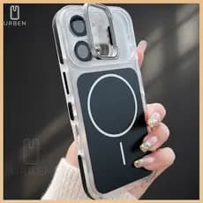 Capa Rígida Acrílico Fosco Anti-Impressão Janela Grande com Suporte de Lente+Película P iPhone 11 12 13 14 15 16 Pro Max