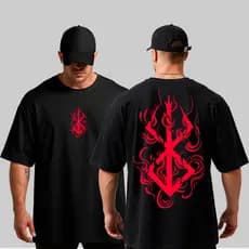 Camiseta Oversized Berserk Sacrifício Simbolo Grande Algodão Anime 0376