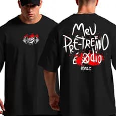 Camiseta Oversized de Academia Meu Pré Treino é o Ódio Frases Mromba