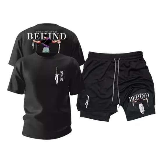 Kit Com Short Duplo Dry Fit e Camiseta de Algodão Toji Fushiguro Anime Jujutsu Kaisen