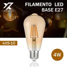 Kit 5 a 10 Lâmpada Filamento LED ST64 E27 4W LUZ QUENTE (AMARELO) Âmbar Retrô Vintage 110V~220V