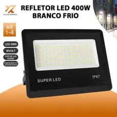 Refletor LED 400W Holofote Super Potente à Prova d'Água Área Externa Luz Branco Bivolt IP67
