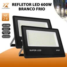 KIT 2 a 8 Refletor LED 600W Holofote Super Potente à Prova d'Água Área Externa Luz Branco Bivolt