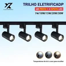 Kit Trilho Spot LED 1M Preto+4 Spots Eletrificado Led Cor Preto Branco bivolt 7W 10W 15W 20W 30W