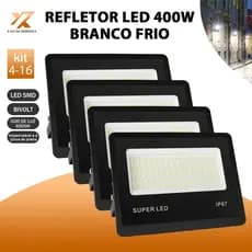 KIT 4 a 16 Refletor LED 400W Holofote Super Potente à Prova d'Água Área Externa Luz Branco Bivolt