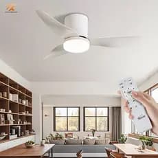 Ventilador de Teto Moderno com Luz LED 3 Cores Controle Remoto 6 Velocidades silenciosa Bivolt