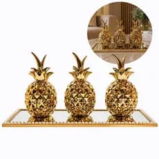 Kit 03 Abacaxis Decorativos com Bandeja Super luxo