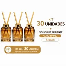 Kit 30 Frasco de Vidro Cubo AMBAR 100ML Tampa Luxo Para Aromatizador Difusor