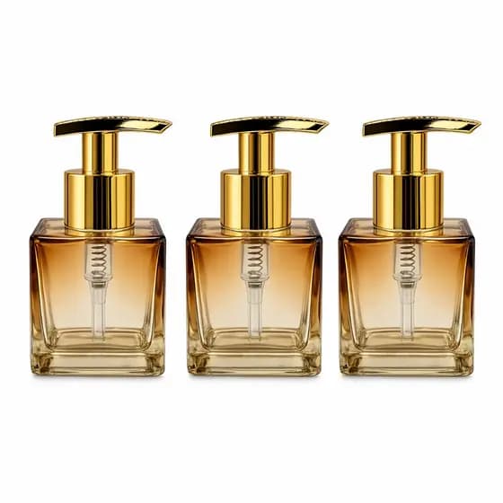 Kit 03 Frasco Vidro Porta Sabonete Cubo ÂMBAR 100ml com Válvula Prime Super Luxo