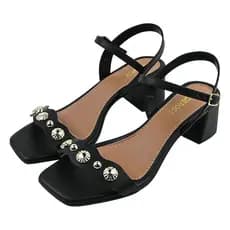 Sandália Feminina Salto Bloco Grosso Conforto Fivela Spike Tachas Aplique