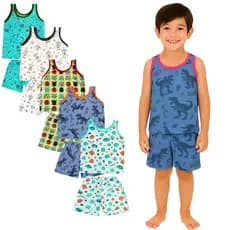 Kit 4 Peças Pijama Infantil Menino Regata 2 Camiseta + 2 Bermudas Do 2 Ao 8 Anos