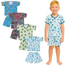 Kit 8 Peças Pijama Infantil Masculino Sendo 4 Camisetas + 4 Bermudas 2 ao 8 Anos