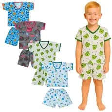 Kit 10 Peças Pijama Infantil Masculino Sendo 5 Camisetas + 5 Bermudas 2 ao 8 Anos