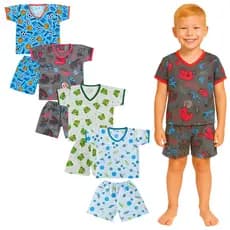 Kit 6 Peças Pijama Infantil Masculino Sendo 3 Camisetas + 3 Bermudas 2 ao 8 Anos