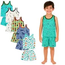 Kit 6 Peças Pijama Infantil Regata Masculino Sendo 3 Camisetas + 3 Bermudas 2 ao 8 Anos