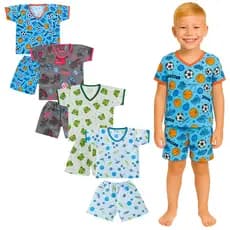 Kit 4 Peças Pijama Infantil Menino Manga Curta Sendo 2 Camisetas + 2 Bermudas Tamanho 2 ao 8 Anos