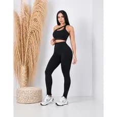 Conjunto Treino Calça Legging + Top Canelado Poliamida Premium Roupa Look Fitness Treino Feminino